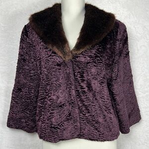 Terry Lewis Faux Fur Purple Brown Vintage 50s Inspo Fur Collar Crop Coat Jacket
